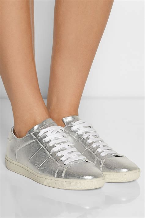 ysl lenny sneakers in metallic leather|Shop Saint Laurent Metallic Leather Sneakers .